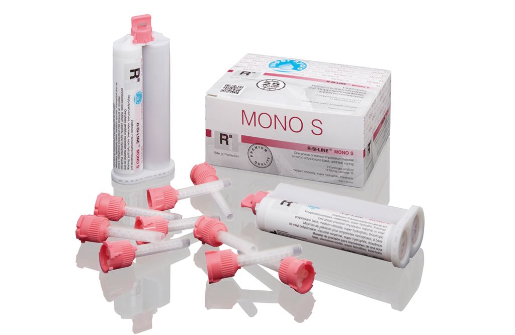 R-SI-LINE® MONO S Doppelkartusche 2x50ml mit roten Kappen und Verpackung.