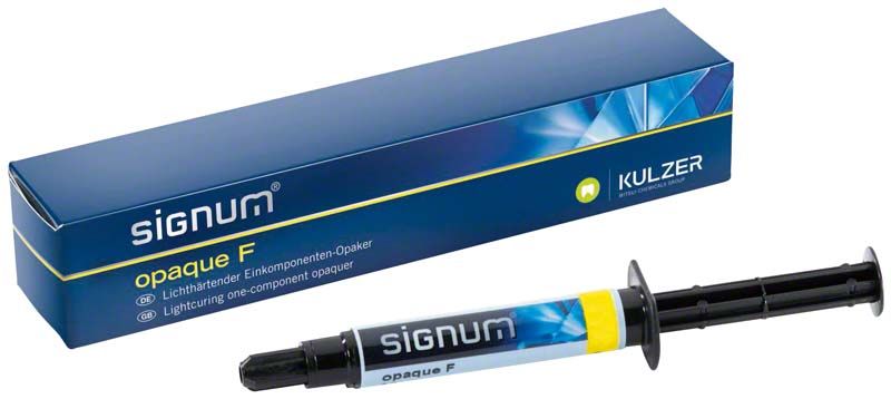 Signum® opaque F OD4 Ein-Komponenten-Opaker in Spritze mit Verpackung.