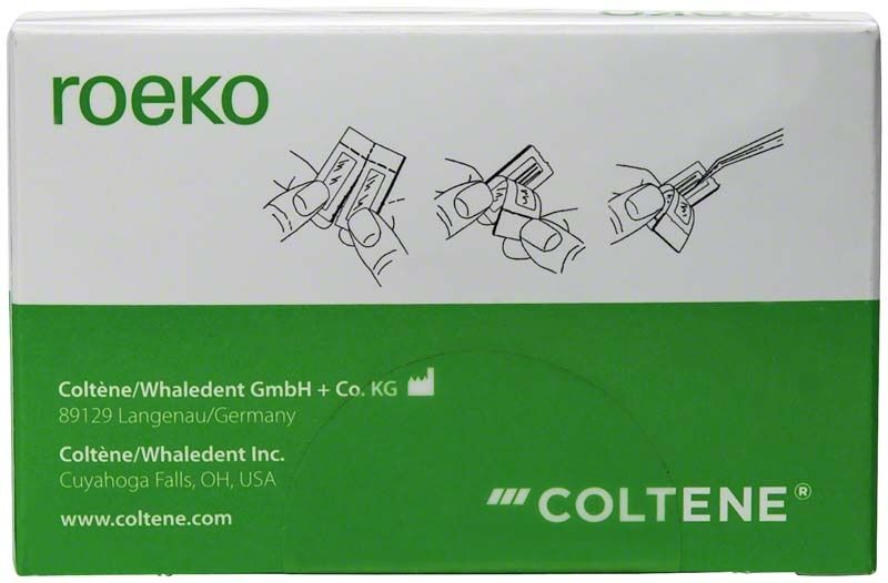 Verpackung der ROEKO Papierspitzen TopColor mit grüner und weißer Gestaltung.