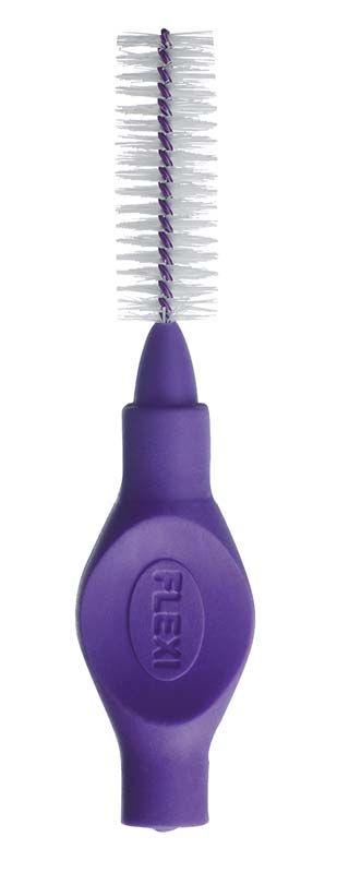 Interdentalbürste Flexi violett mit biegsamem Griff und mittlerer Borstenhärte.