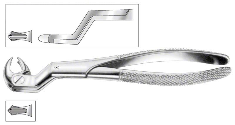 Extraktionszange für UK Molaren rechts, englische Form, Detailansicht.