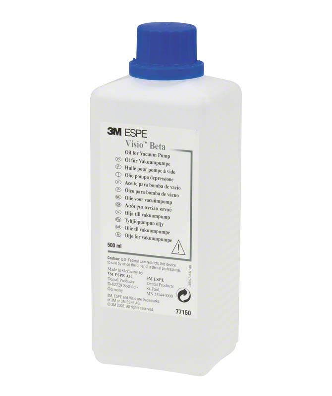 Öl für Vakuumpumpe in weißer Flasche mit blauem Verschluss.