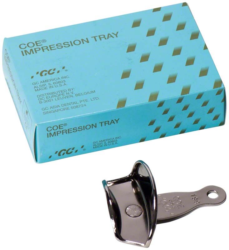 Unperforierter Metall-Löffel mit Verpackung von COE® Impression Tray.