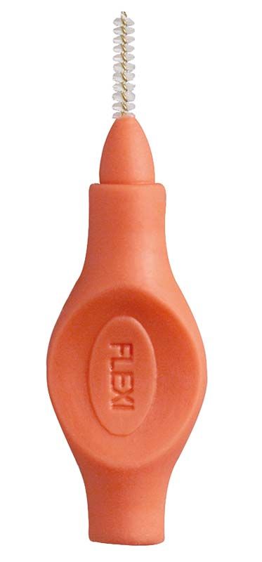 Interdentalbürste Flexi orange, mit biegsamem Griff und ultra feiner Bürste.