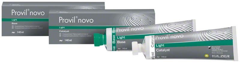 Provil novo Tuben light, 2 x 140ml Base und Katalysator für präzise Abformungen im Dentalbereich.