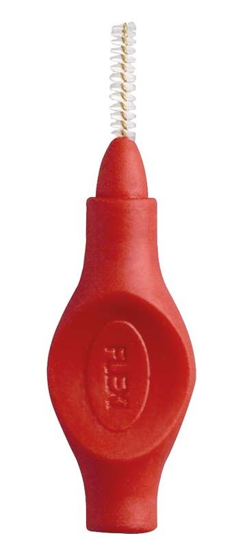 Rote Interdentalbürste Flexi von Tandex mit flexiblem Griff.