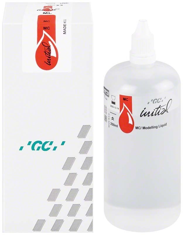 GC Initial MC Modelling Liquid 250ml Flasche neben Verpackung.