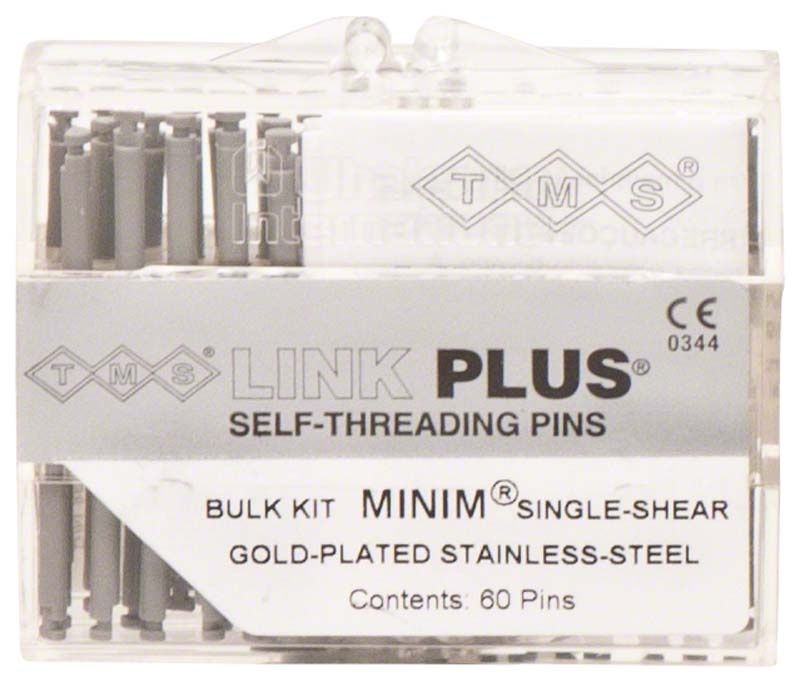 TMS Link Plus Edelstahl goldbeschichtete Pins in transparenter Verpackung.