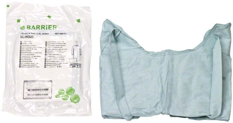 Barrier OP-Bindemantel Gr. L in Verpackung und entfaltet.