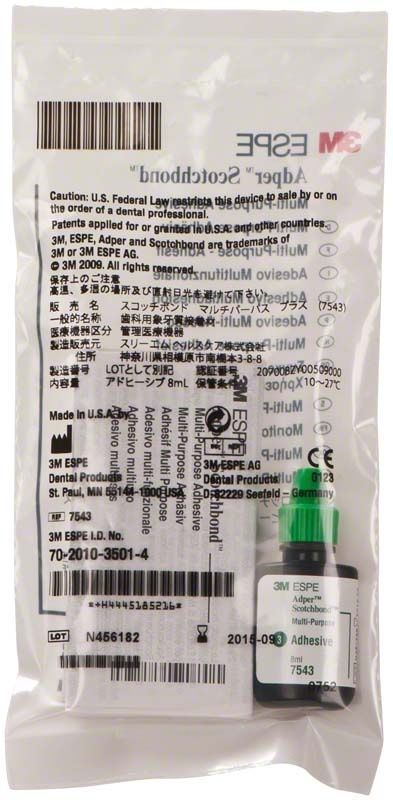 Verpackung des Adper™ Scotchbond™ Multi-Purpose Plus Adhäsivs mit Fläschchen.