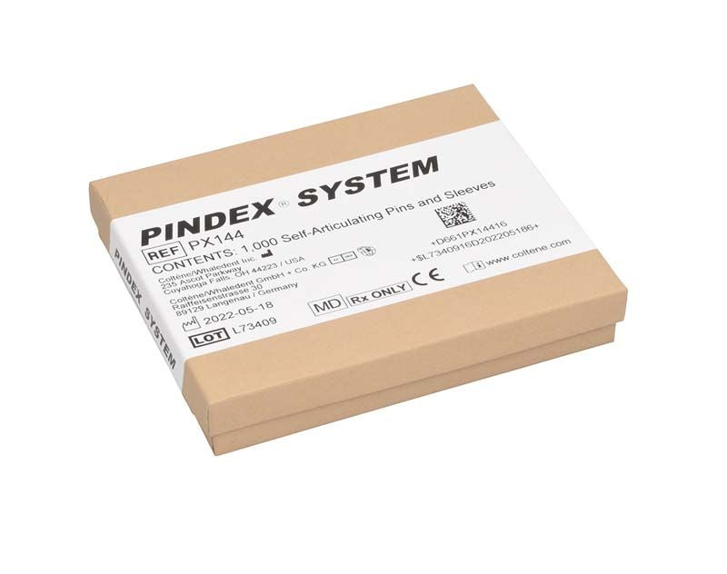 Pindex-Pins-Verpackung mit Produktinformationen und Coltene Whaledent-Logo.