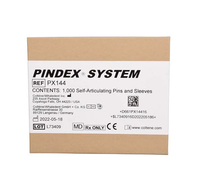 Pindex-Pins-Verpackung mit Produktinformationen und Coltene Whaledent-Logo.