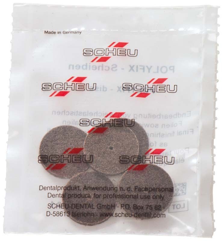Verpackung mit POLYFIX 6 Schleifscheiben für Dentalanwendungen.