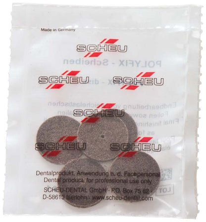 Verpackung mit POLYFIX 6 Schleifscheiben für Dentalanwendungen.