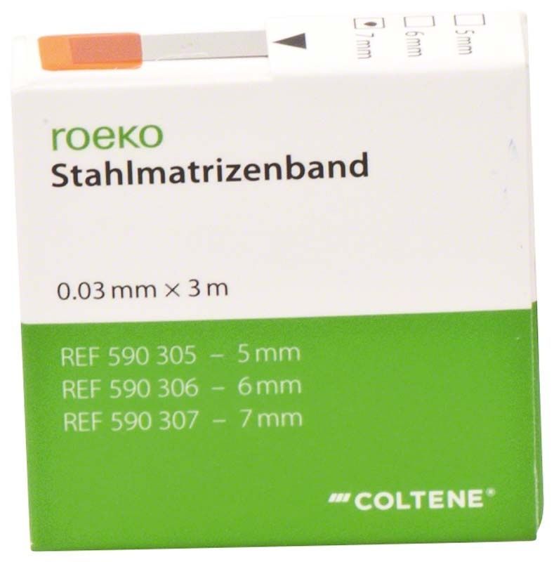 ROEKO Stahlmatrizenband-Verpackung mit Produktdetails und Markenlogo.