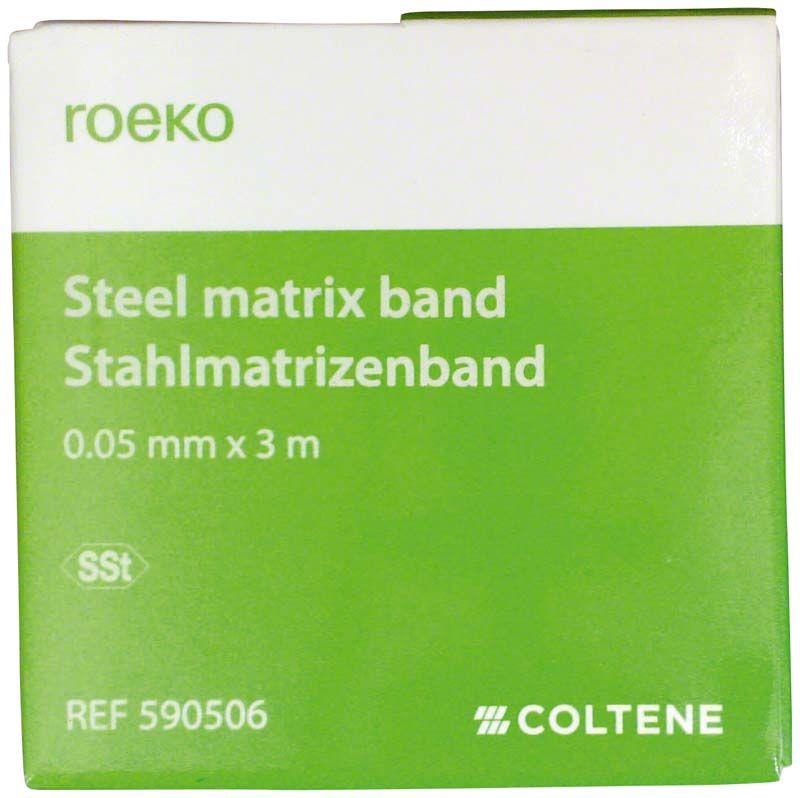 Verpackung des ROEKO Stahl Matrizenbands, 0,05mm x 3m, Coltene.