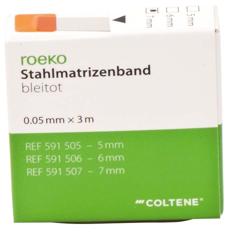 ROEKO Stahlmatrizenband in Spenderverpackung, 0,05mm x 3m, bleifrei.