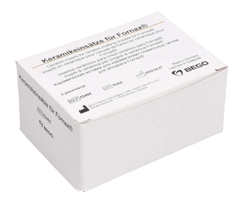 Keramikeinsätze für Fornax®-Keramik-Schmelztiegel in weißer Verpackung.