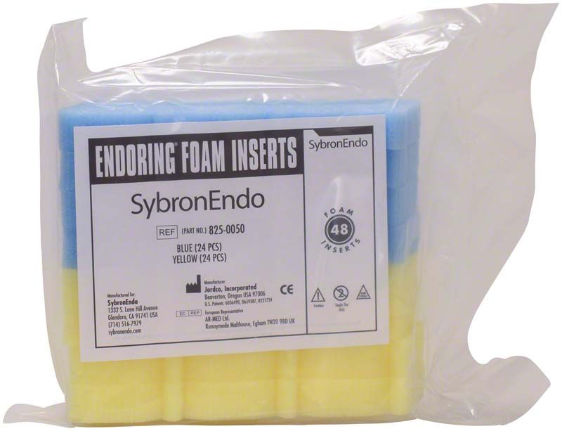 EndoRing Schaumstoffeinsätze in blau-gelber Verpackung von SybronEndo.