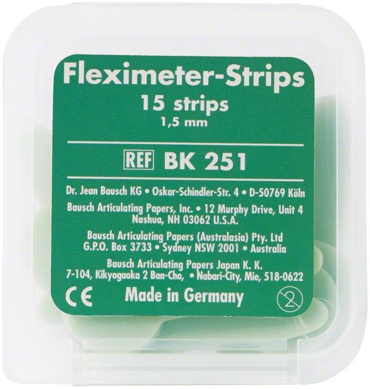 Fleximeter-Strips 1,5mm in grüner Verpackung mit Produktdetails.