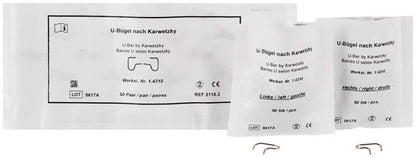 Verpackte KFO-Bügel aus Edelstahl für Funktionskieferorthopädie, 50 Paar.
