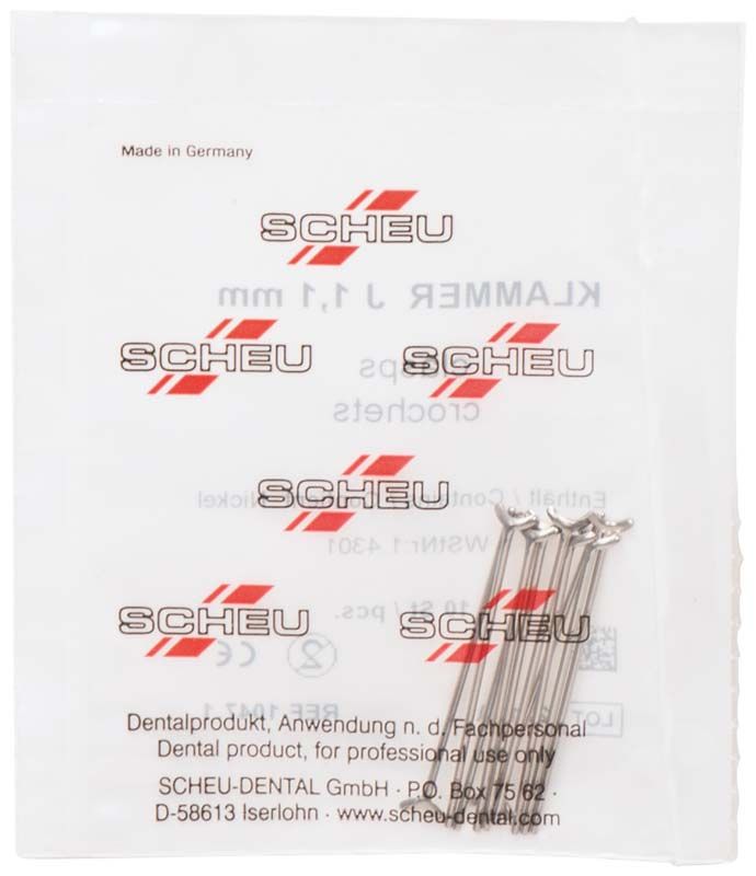 Medizinische Edelstahlklammern Ø 1,1mm in Verpackung mit Markenaufdruck.