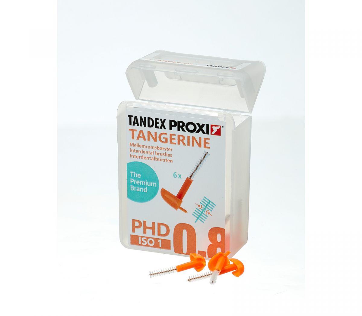 Interdentalbürsten Proxi orange ultra fine in transparenter Verpackung.