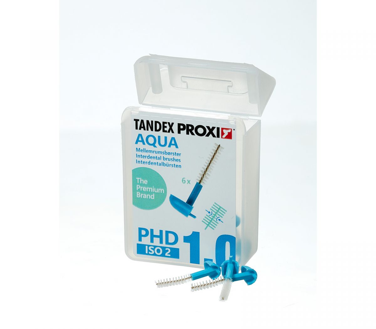 Interdentalbürsten Proxi blau extra fine in transparenter Box mit sechs Bürsten.