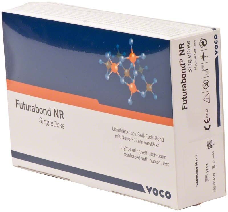 Futurabond NR Einzel-Dosis Verpackung mit chemischer Strukturabbildung.