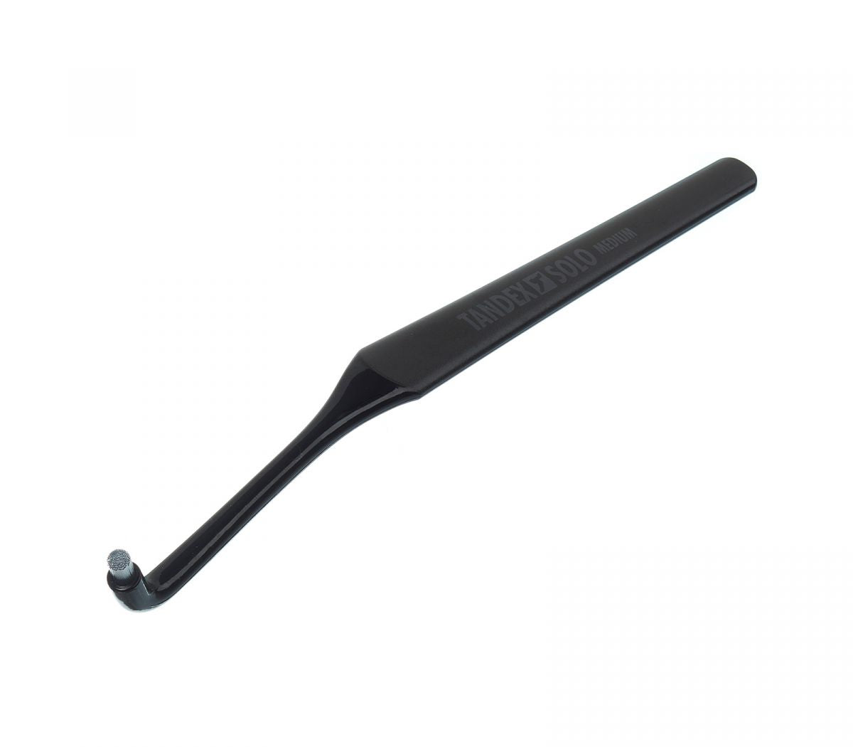 Einbüschelbürste Tandex Solo mit schwarzem, ergonomisch abgewinkeltem Griff.