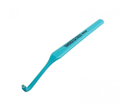 Einbüschelbürste Tandex Solo in Türkis mit geradem Griff und kleinem Bürstenkopf.