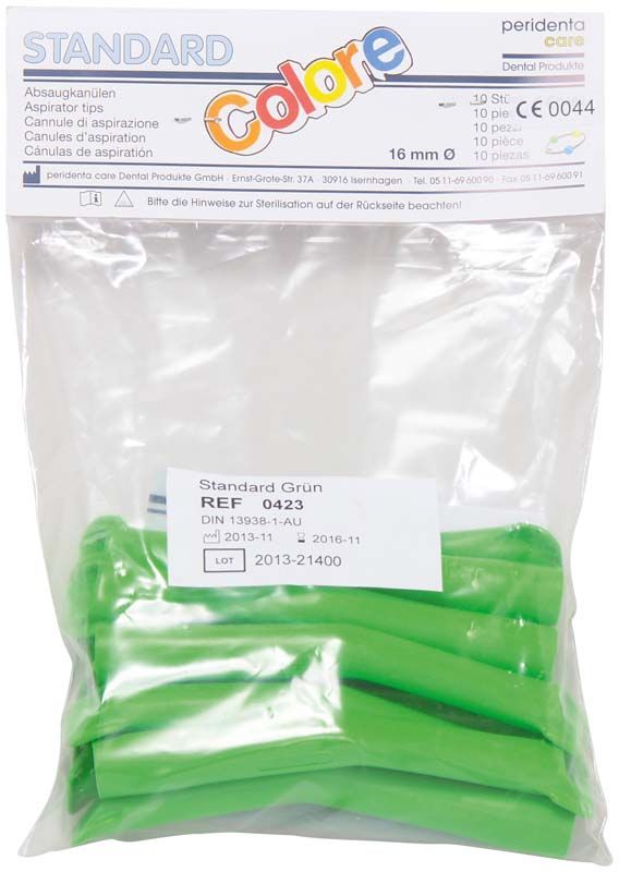Absaugkanülen standard colore grün, 10 Stück in Verpackung.