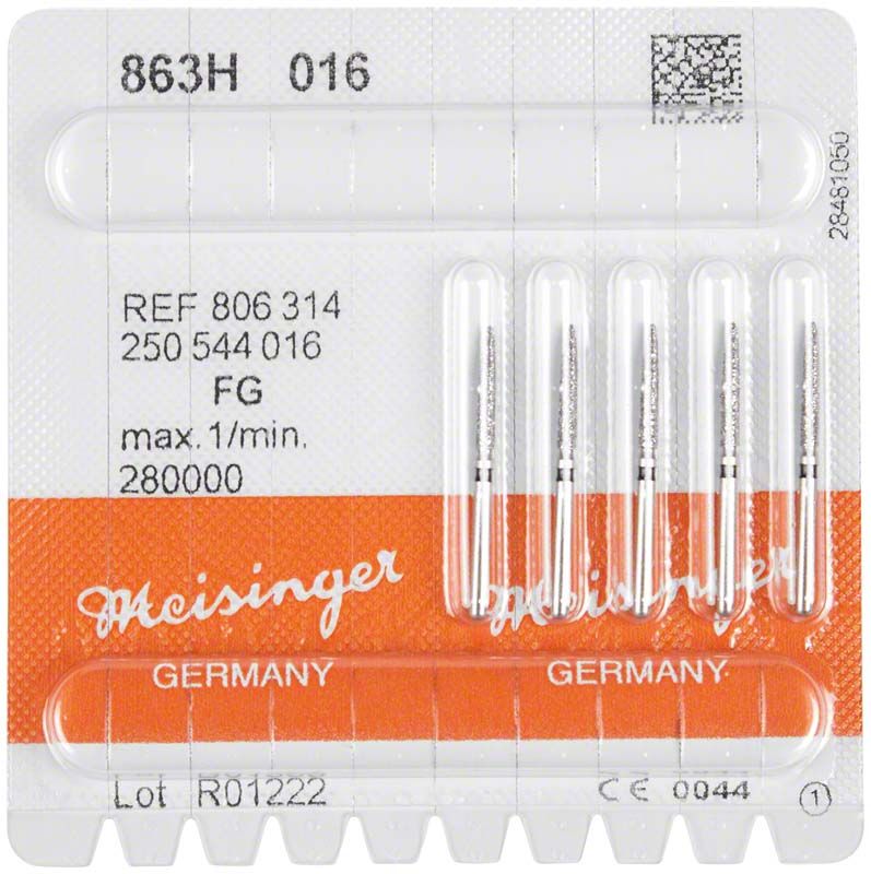 Blisterverpackung mit fünf Diamantbohrern, Modell FG 863H 016 schwarz.