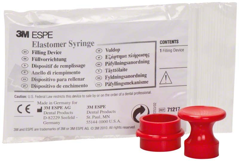 Elastomer Füllvorrichtung mit zwei roten Ersatzteilen auf weißem Hintergrund.