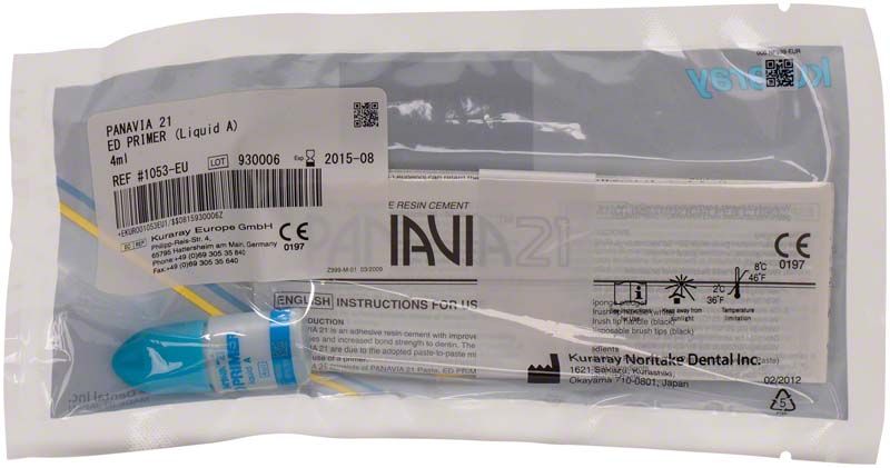 PANAVIA 21 ED Primer A in transparenter Verpackung mit blauer Applikationsflasche.