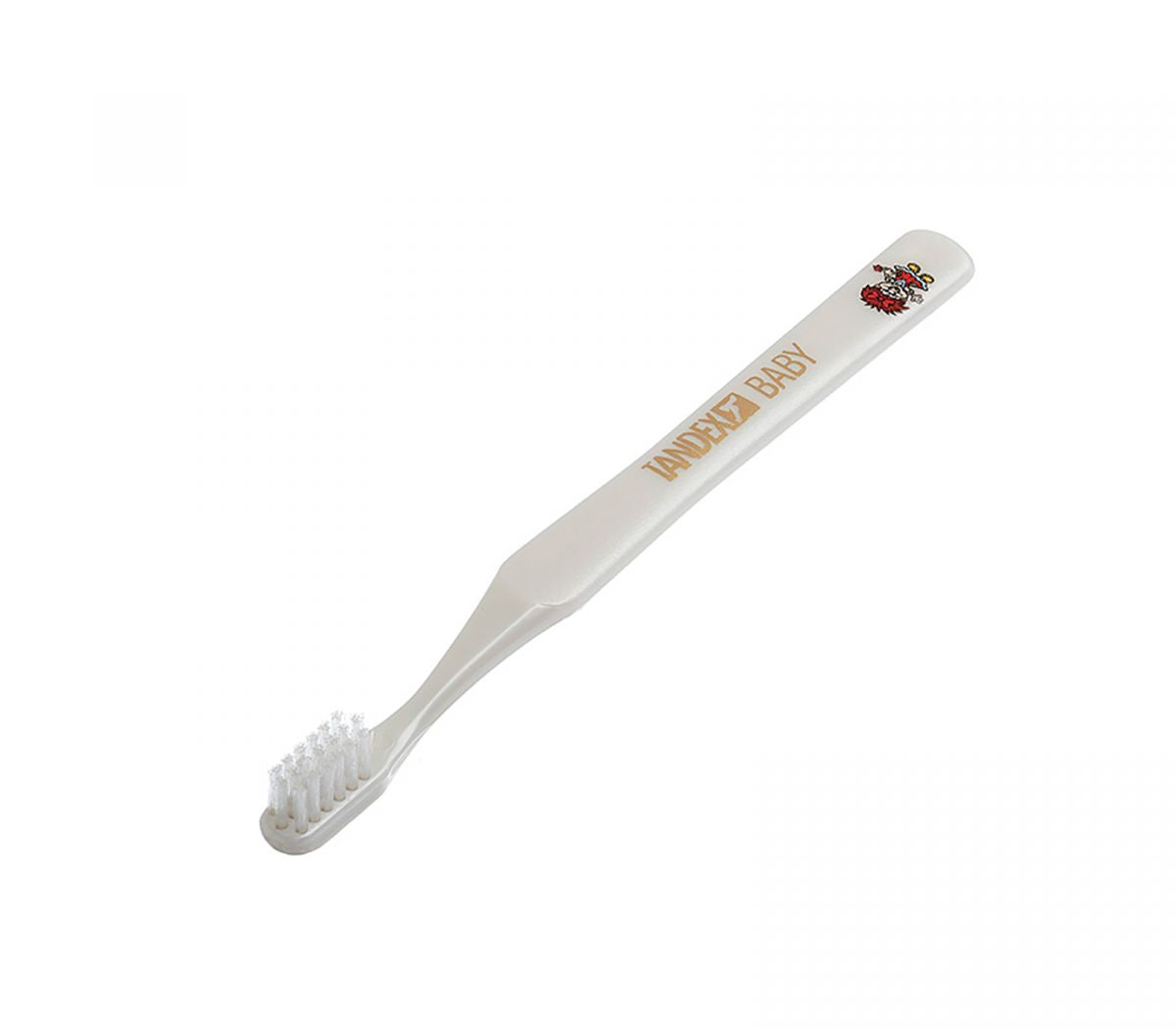 Tandex Zahnbürste 3 Baby in Weiß mit weichen Borsten und Kinderdesign.