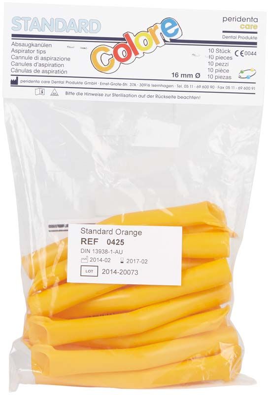 Absaugkanülen Standard Colore Orange, 10 Stück in transparenter Verpackung.