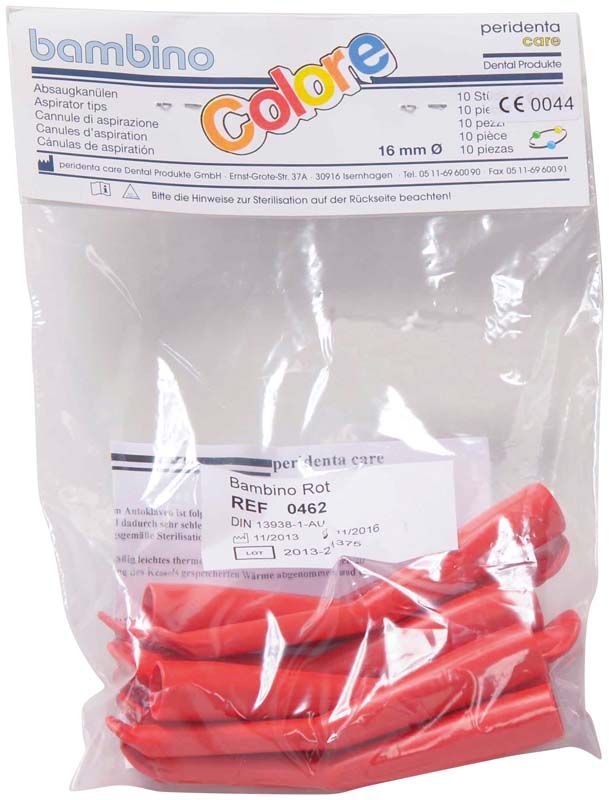 Absaugkanülen bambino colore rot, 10 Stück in Verpackung.