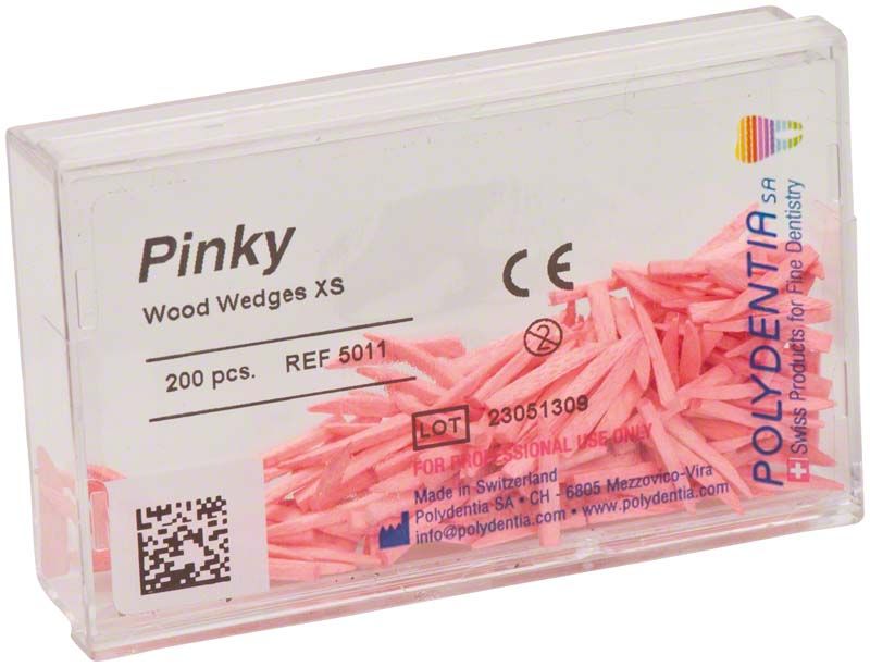 Interdentalkeile aus Ahornholz, 200 Stück, 11mm, pink, in Kunststoffbox.