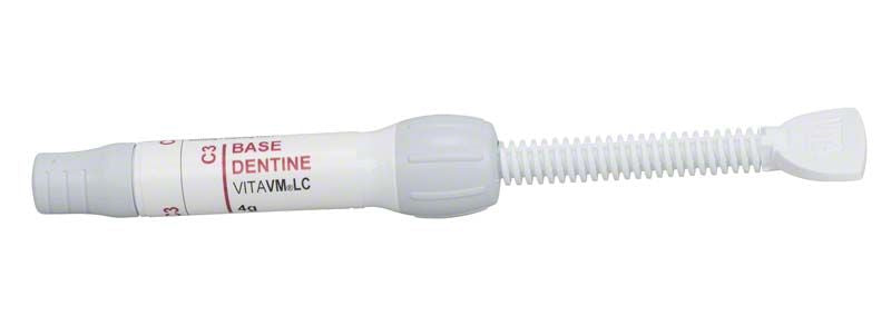Lichthärtendes Mikropartikel-Verblendkomposit VITAVM®LC BASE DENTINE C3 in Spritzenform.