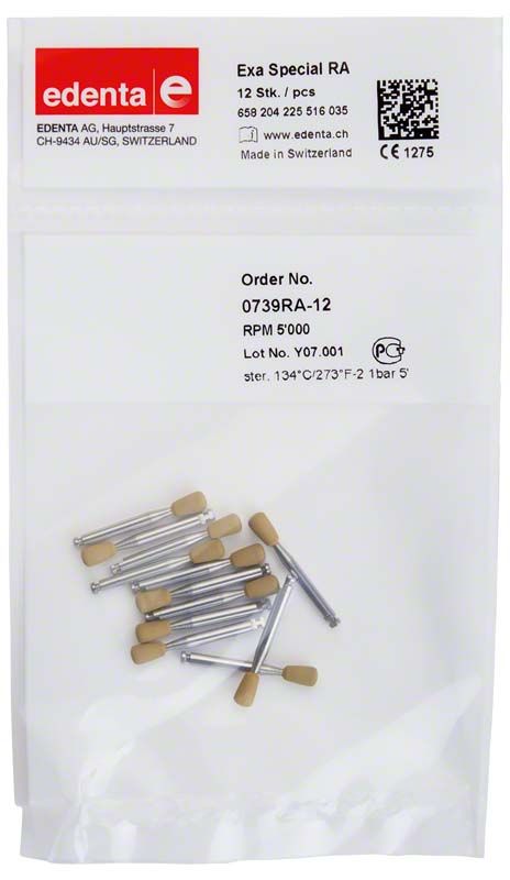 Transparente Verpackung mit Exa Special Polierer Kegel umgekehrt und Produktdetails.
