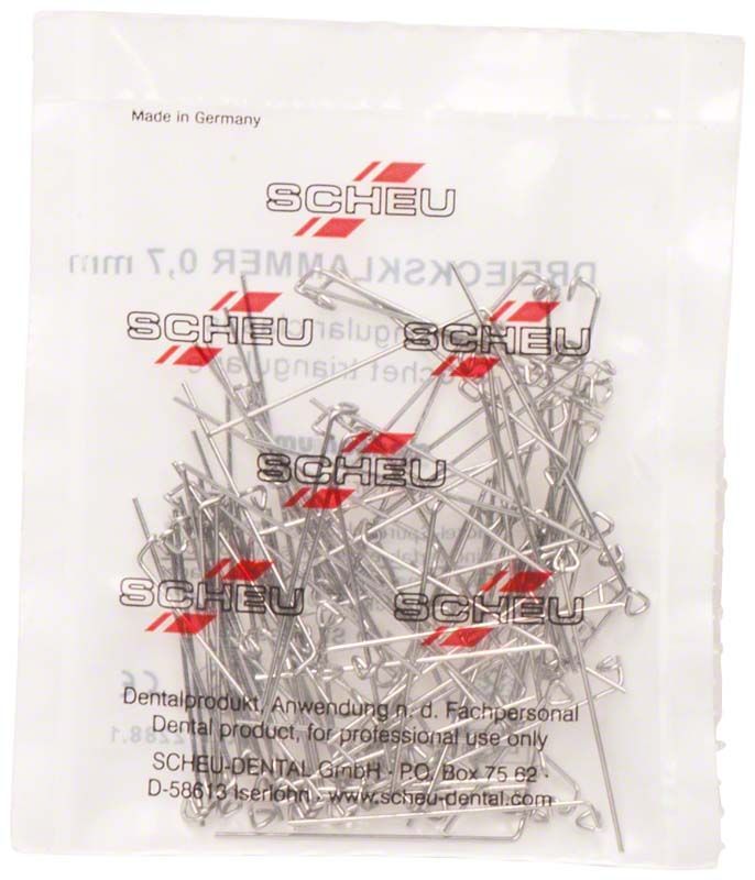Dreiecksklammern Menzanium in transparenter Verpackung mit rotem Aufdruck.