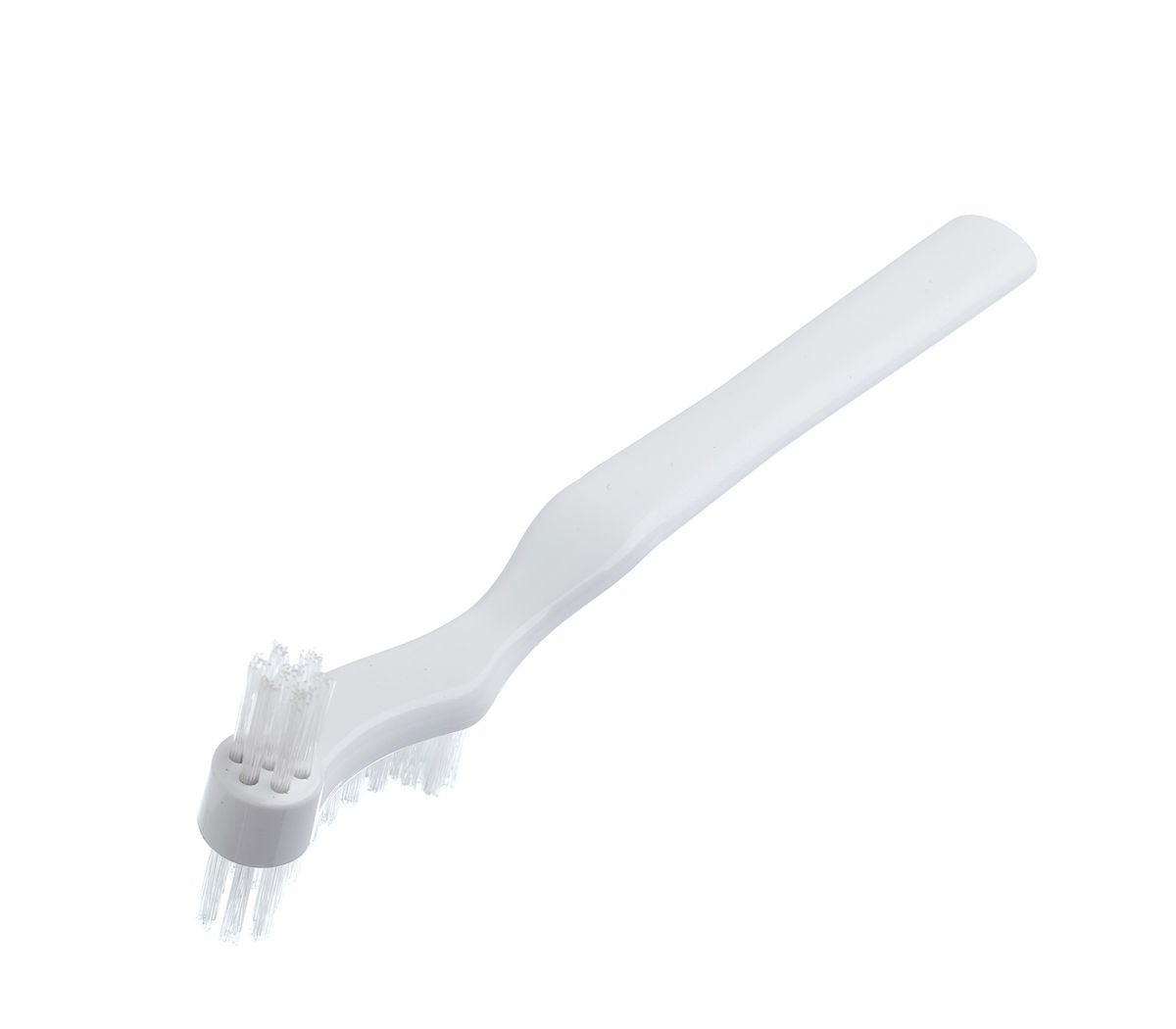 Prothesenbürste von Tandex in weiß, seitliche Ansicht.