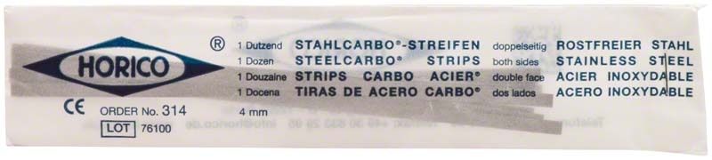 Verpackung der Stahlcarbo-Streifen von Horico, 4 mm, doppelseitig.