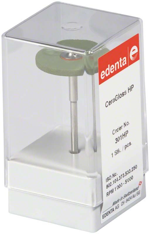 CeraGloss grün Scheibe HP in transparenter Verpackung für dentalen Einsatz.