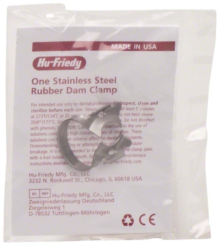 Kofferdam-Klammer Satin Steel 14A in Verpackung für Molaren.