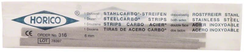 Stahlcarbo-Streifen doppelseitig 6mm breit in Verpackung mit mehrsprachigem Aufdruck.