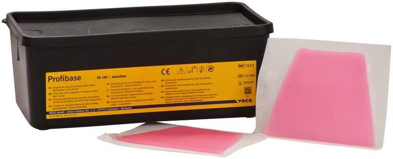 Schwarze Verpackung von Profibase OK 50er mit rosa-transparentem Basisplattenmaterial.