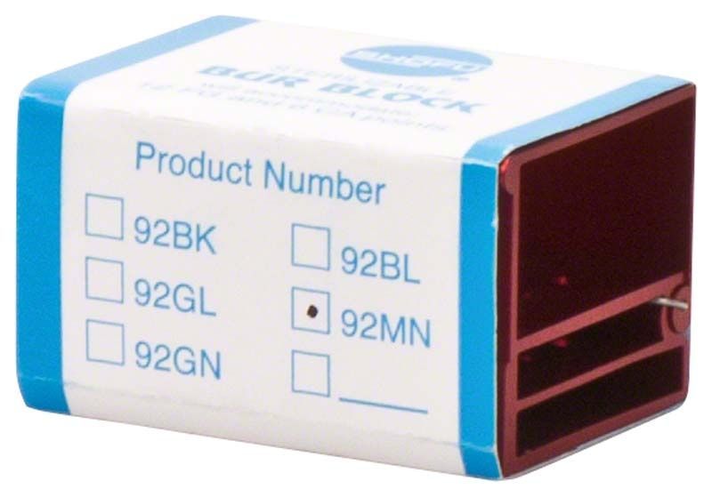 Roter Bur Block zur Aufbewahrung dentaler Instrumente.