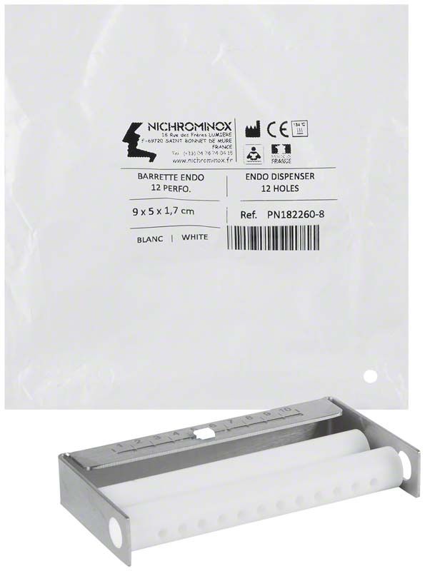 Endo Dispenser mit 12 Löchern in weißer Farbe.